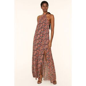 Lulus Floral Black Neck Tie Halter Maxi Dress